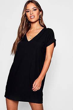 Boohoo Petite Oversized Ribbed T-shirt Dress