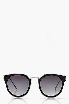 Boohoo Ruby Black Trim Metal Sunglasses