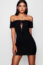 Boohoo Quinn Lettuce Edge Tie Front Rib Mini Dress