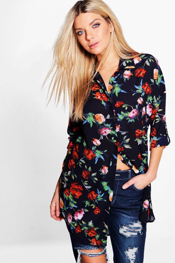 Boohoo Abigail Floral Oversized Shirt Multi