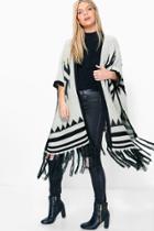 Boohoo Phoebe Aztec Cape With Fringe Hem Cream