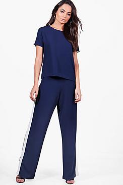 Boohoo Eliza Stripe Side Wide Leg Trouser