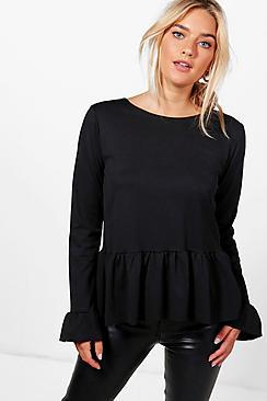 Boohoo Bella Frill Sleeve Peplum Top