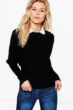 Boohoo Leah Shirt Collar Knitted Jumper