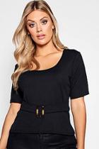 Boohoo Plus Rib Buckle Belted Top