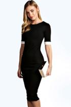 Boohoo Mila Contrast Cuff Bodycon Midi Dress Black