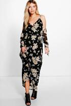 Boohoo Coralie Cold Shoulder Floral Maxi Dress Black