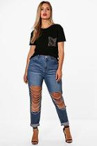 Boohoo Plus Jess Chain Detail Ripped Mom Jeans