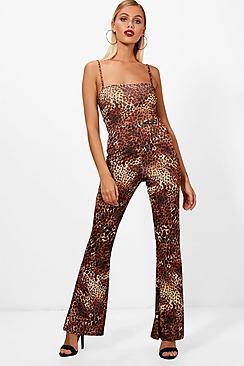 Boohoo Leopard Print Flare Jumpsuit