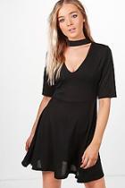 Boohoo Bella Choker Knitted Skater Dress