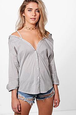 Boohoo Cold Shoulder Stripe Shirt