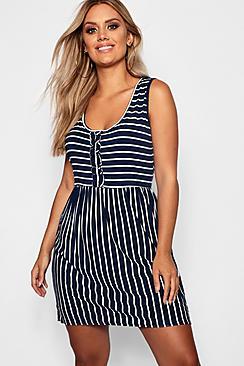 Boohoo Plus Stripe Jersey Skater Dress