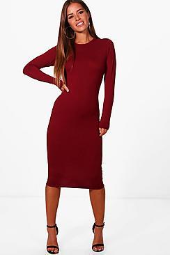 Boohoo Petite Hannah Basic Long Sleeve Midi Dress