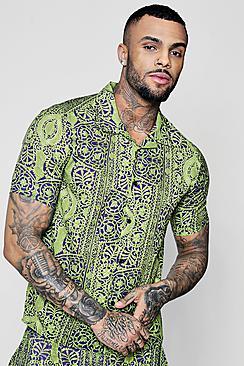 Boohoo Chain Print Revere Collar Shirt Co-ord
