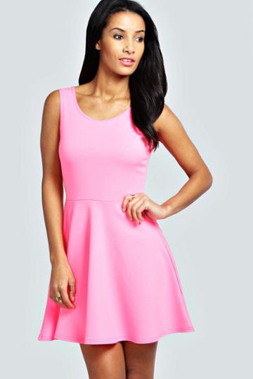 Boohoo Laurie Criss Cross Back Skater Dress - Neon-pink
