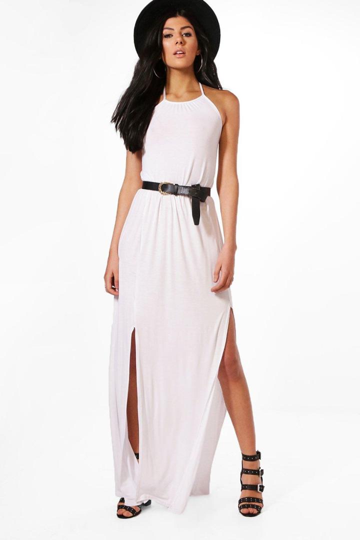 Boohoo Rebecca High Neck Split Front Maxi Dress White