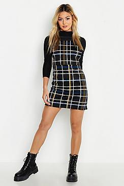 Boohoo Petite Check Pinnafore Dress