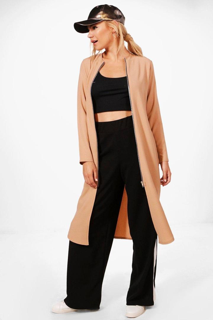 Boohoo Natasha Longline Bomber Jacket Camel