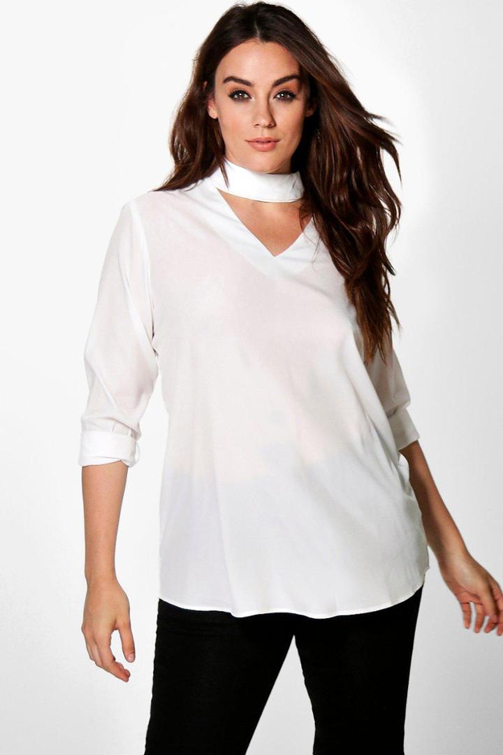 Boohoo Plus Annie Cutout Woven Shirt Ivory