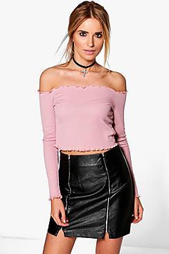 Boohoo Ruby Rib Ruched Hem Crop