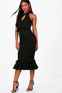 Boohoo Frill Detail Midi Dress