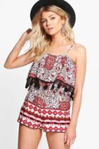 Boohoo Petite Flori Paisley Tassle Hem Playsuit Multi