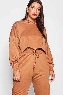 Boohoo Plus Crop Loop Back Tonal Hoody