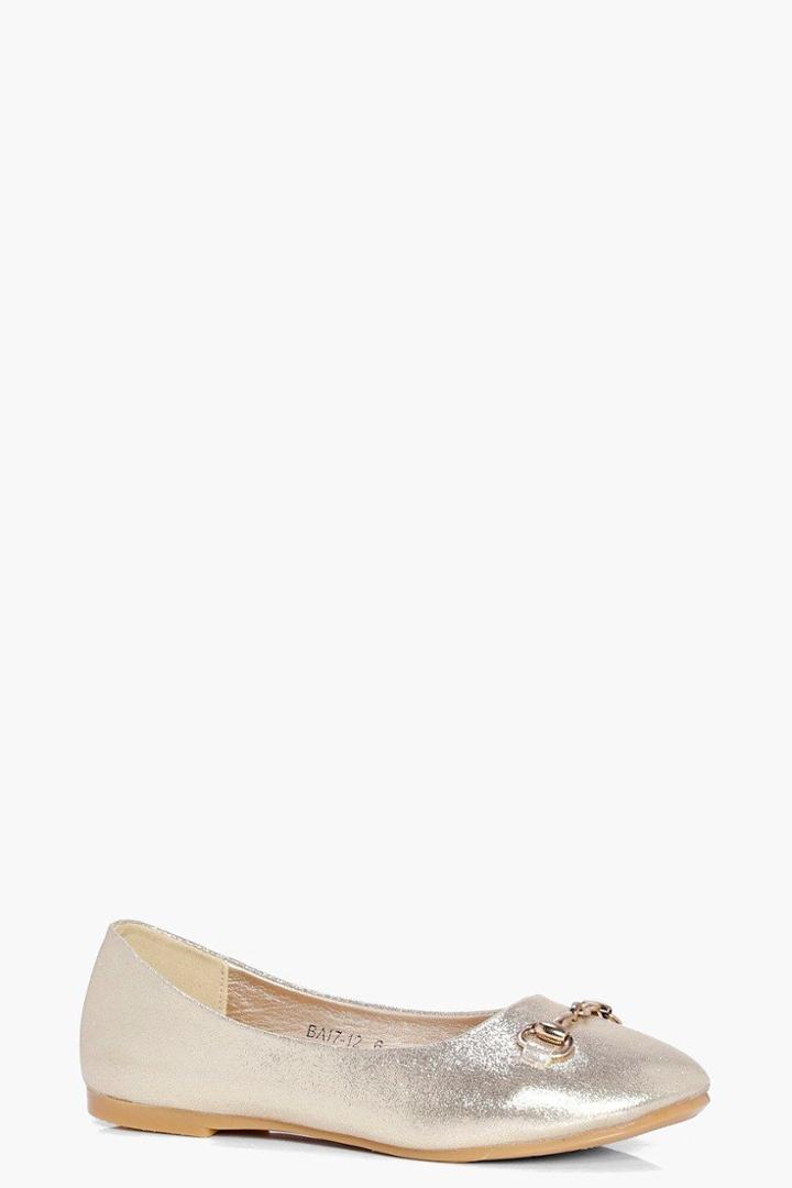 Boohoo Alice Metallic Trim Basic Ballet Gold