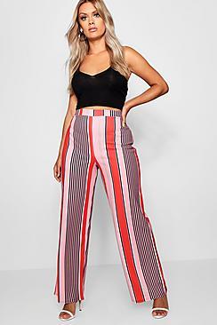 Boohoo Plus Slinky Stripe Wide Leg Trouser