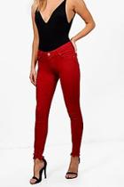Boohoo Hadley Low Rise Red Denim Skinny Jeans