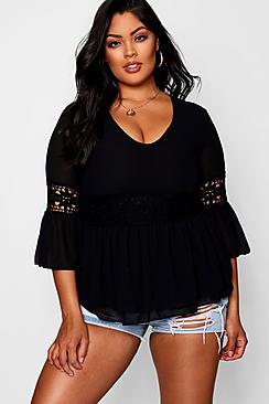 Boohoo Plus Layla Crochet Detail Plunge Shirt