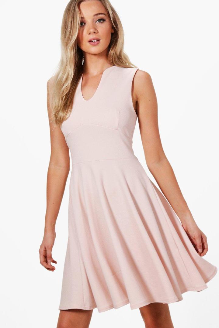 Boohoo Millie Fitted Skater Sleeveless Midi Dress Nude