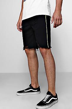 Boohoo Distressed Denim Shorts With Piping