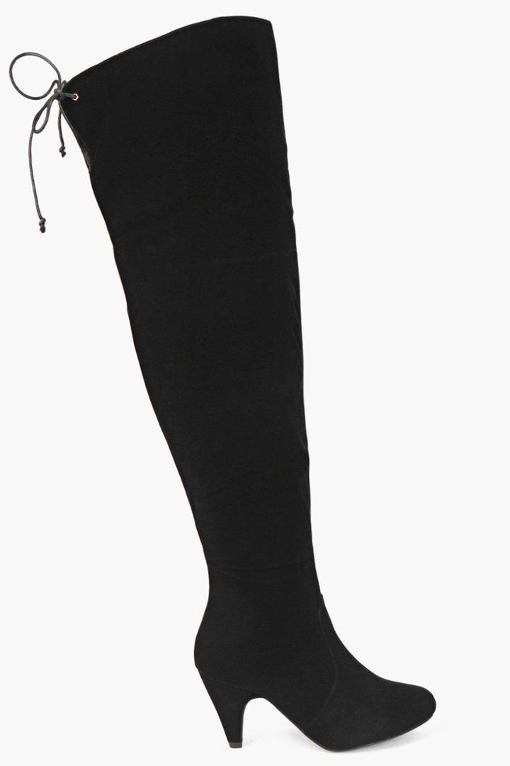 Boohoo Scarlett Over Knee Low Heel Boots Black