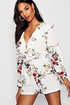 Boohoo Tall Ruffle Front Floral Playsuit