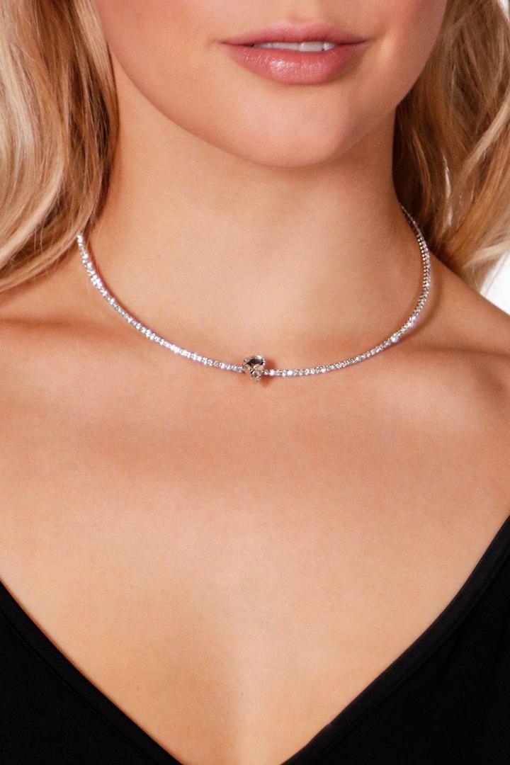 Boohoo Lara Delicate Diamante Detail Choker Silver