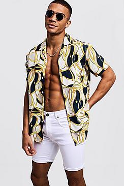 Boohoo Chain Print Short Sleeve Revere Shirt