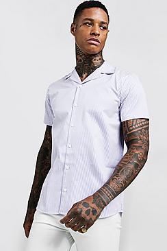 Boohoo Short Sleeve Stripe Revere Shirt
