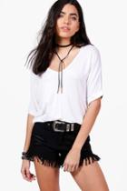 Boohoo Aria Oversized V Neck T Shirt White