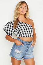 Boohoo Petite Gingham One Shoulder Crop Top