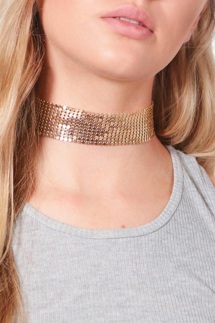 Boohoo Emily Wide Chainmail Metal Choker Gold