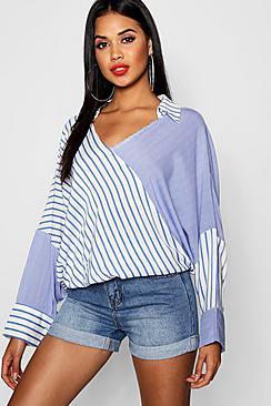 Boohoo Stripe Spliced Oversized Shirt