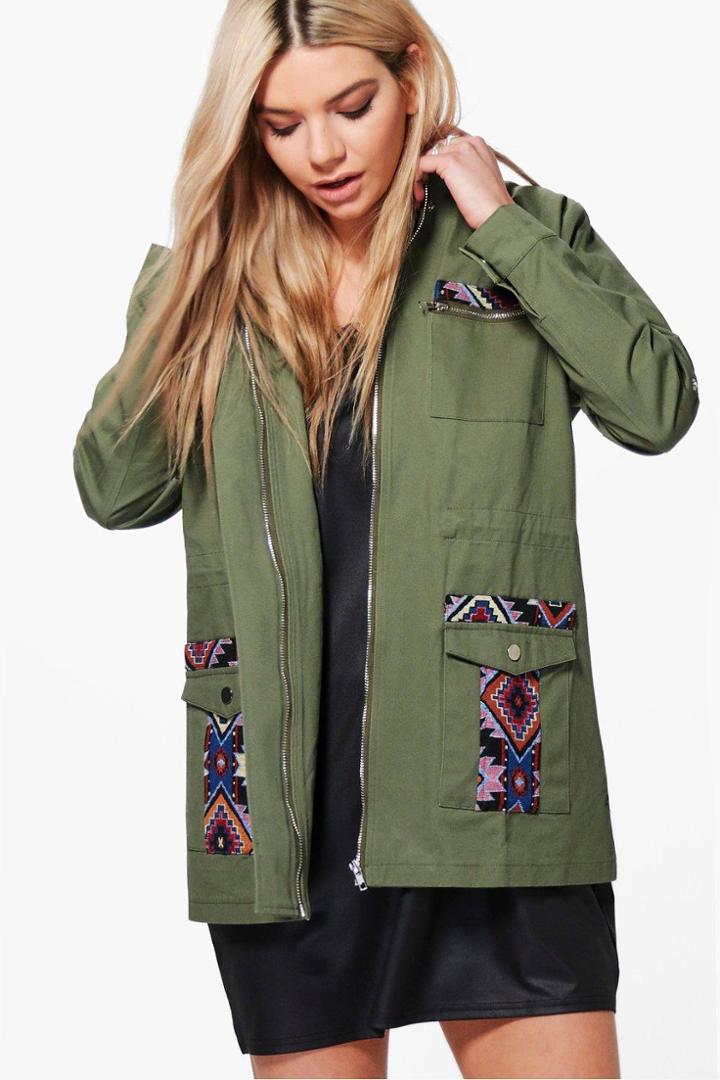 Boohoo Anna Boutique Aztec Patch & Stud Festival Shacket Khaki