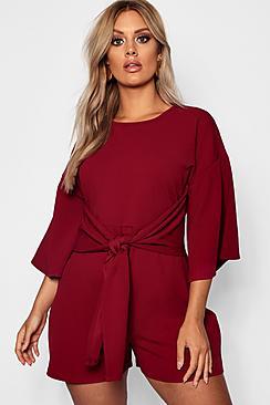 Boohoo Plus Kimono Sleeve Tie Waist Playsuit