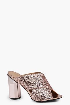 Boohoo Amelie Glitter Cross Strap Cylinder Mule Heels