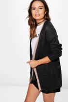 Boohoo Rebecca Open Front Cardigan With Metallic Placket Charcoal