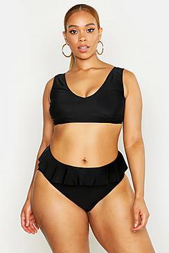 Boohoo Plus Frill High Waisted Bikini