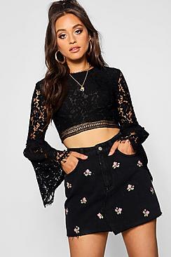 Boohoo Pink Embroidery Denim Skirt
