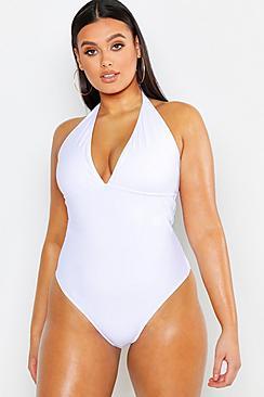 Boohoo Plus Control Halterneck Swimsuit