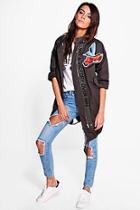Boohoo Isla Longline Canvas Embroidered Jacket